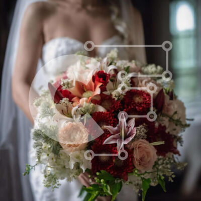 Intra Συλλεκτικό Ξύλινο Παζλ Plywood  4mm - Νύφη με κόκκινο, λευκό και ροζ μπουκέτο λουλουδιών Σε Ξύλινο Κουτί - Διαστάσεις: 10x10 cm – 25 κομμάτια - Image 1