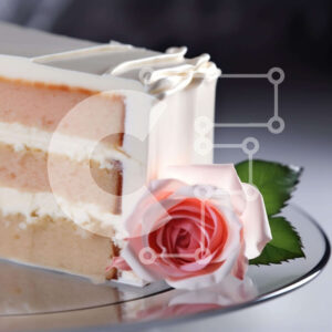 Intra Συλλεκτικό Ξύλινο Παζλ Plywood  4mm - Νόστιμη φέτα λευκού κέικ με κρέμα τυριού και ροζ τριαντάφυλλο Σε Ξύλινο Κουτί - Διαστάσεις: 10x10 cm – 25 κομμάτια