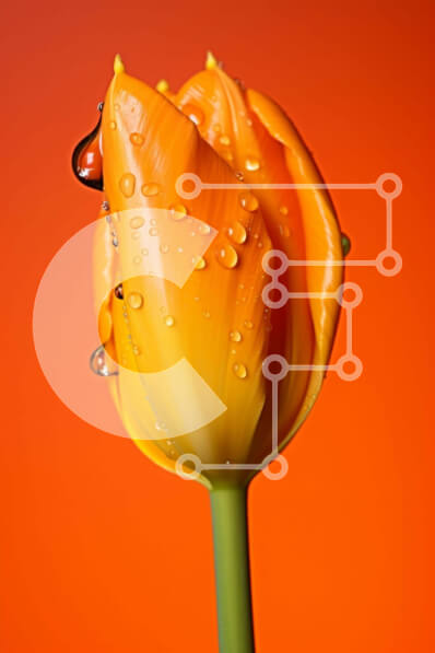 Intra Συλλεκτικό Ξύλινο Παζλ Plywood  4mm - Πορτοκαλί λουλούδι τουλίπας με σταγονίδια νερού σε φωτεινό φόντο Σε Ξύλινο Κουτί - Διαστάσεις: 10x10 cm – 25 κομμάτια