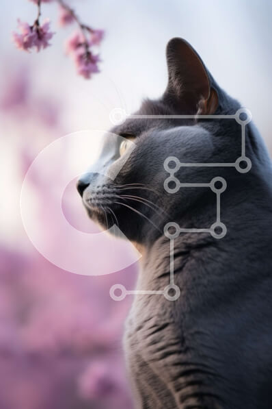 Intra Συλλεκτικό Ξύλινο Παζλ Plywood  4mm - Περίεργη γκρίζα γάτα με ροζ άνθη Σε Ξύλινο Κουτί - Διαστάσεις: 10x10 cm – 25 κομμάτια