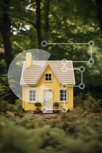 Intra Συλλεκτικό Ξύλινο Παζλ Plywood  4mm - Μικρό κίτρινο σπίτι στο δάσος που περιβάλλεται από πράσινο Σε Ξύλινο Κουτί - Διαστάσεις: 10x10 cm – 25 κομμάτια