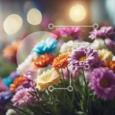 Intra Συλλεκτικό Ξύλινο Παζλ Plywood  4mm - Πολύχρωμο μπουκέτο λουλουδιών με φωτισμό Bokeh Σε Ξύλινο Κουτί - Διαστάσεις: 10x10 cm – 25 κομμάτια - Image 1