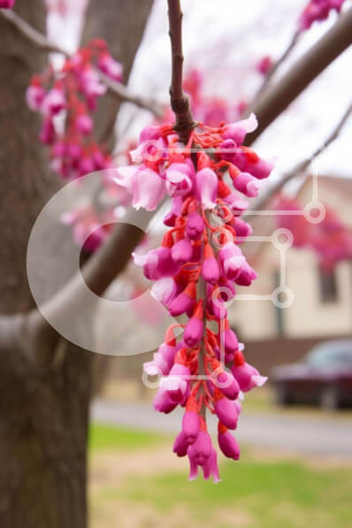 Intra Συλλεκτικό Ξύλινο Παζλ Plywood  4mm - Δέντρο με ροζ λουλούδια και παρκαρισμένα αυτοκίνητα Σε Ξύλινο Κουτί - Διαστάσεις: 10x10 cm – 25 κομμάτια