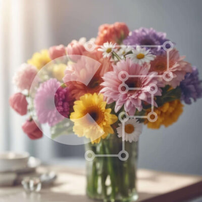 Intra Συλλεκτικό Ξύλινο Παζλ Plywood  4mm - Πολύχρωμη ανθοσυνθέσεις σε γυάλινο βάζο στο τραπέζι Σε Ξύλινο Κουτί - Διαστάσεις: 10x10 cm – 25 κομμάτια - Image 1