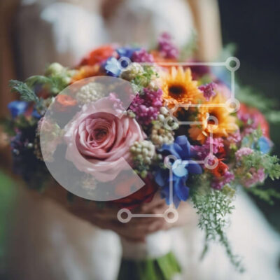 Intra Συλλεκτικό Ξύλινο Παζλ Plywood  4mm - Πολύχρωμη γαμήλια ανθοδέσμη στα χέρια της νύφης Σε Ξύλινο Κουτί - Διαστάσεις: 10x10 cm – 25 κομμάτια - Image 1