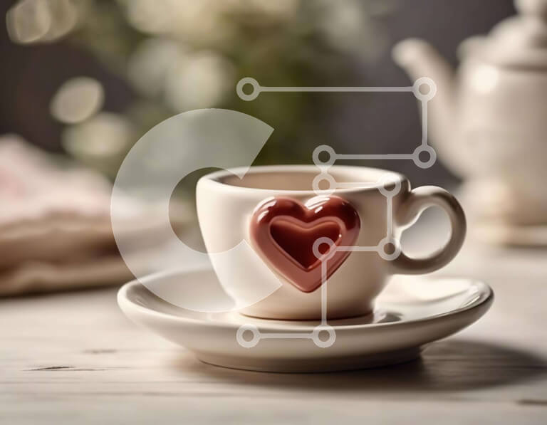 Intra Συλλεκτικό Ξύλινο Παζλ Plywood  4mm - Λευκό φλιτζάνι καφέ με σχέδιο σε σχήμα καρδιάς Σε Ξύλινο Κουτί - Διαστάσεις: 10x10 cm – 25 κομμάτια