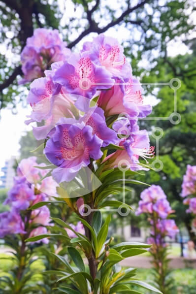 Intra Συλλεκτικό Ξύλινο Παζλ Plywood  4mm - Μωβ λουλούδια που ανθίζουν σε ένα αστικό πάρκο Σε Ξύλινο Κουτί - Διαστάσεις: 10x10 cm – 25 κομμάτια