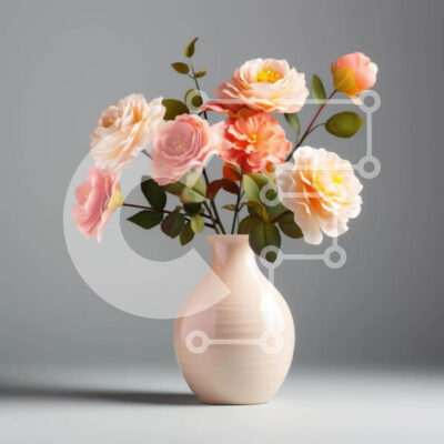 Intra Συλλεκτικό Ξύλινο Παζλ Plywood  4mm - Λευκό βάζο με ροζ και ροδακινί τριαντάφυλλα Σε Ξύλινο Κουτί - Διαστάσεις: 10x10 cm – 25 κομμάτια - Image 1