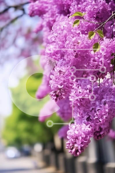 Intra Συλλεκτικό Ξύλινο Παζλ Plywood  4mm - Purple Lilac Tree in Bloom στην οδό City Σε Ξύλινο Κουτί - Διαστάσεις: 10x10 cm – 25 κομμάτια