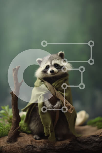 Intra Συλλεκτικό Ξύλινο Παζλ Plywood  4mm - Πράσινο ντυμένο ρακούν στο δάσος Σε Ξύλινο Κουτί - Διαστάσεις: 10x10 cm – 25 κομμάτια