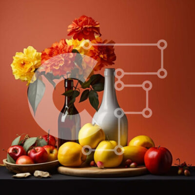 Intra Συλλεκτικό Ξύλινο Παζλ Plywood  4mm - Πολύχρωμη σύνθεση φρούτων και λουλουδιών με μπουκάλι κρασιού Σε Ξύλινο Κουτί - Διαστάσεις: 10x10 cm – 25 κομμάτια - Image 1