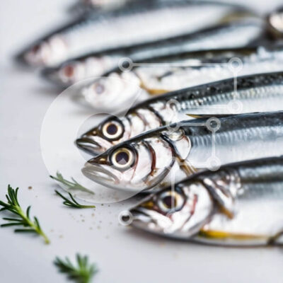 Intra Συλλεκτικό Ξύλινο Παζλ Plywood 4mm - Παρουσίαση σαρδέλες σε λευκή επιφάνεια με βότανα Σε Ξύλινο Κουτί - Διαστάσεις: 10x10 cm – 25 κομμάτια - Image 1