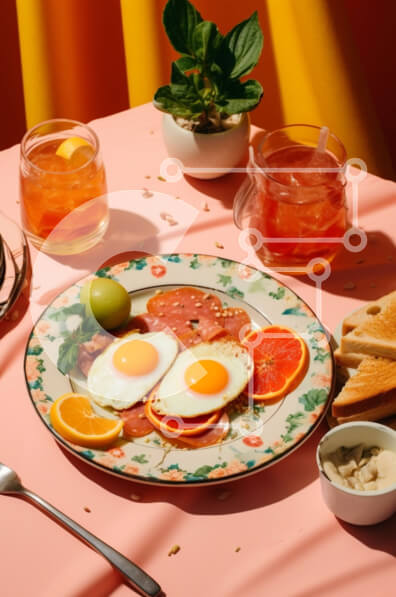 Intra Συλλεκτικό Ξύλινο Παζλ Plywood  4mm - Νόστιμο πρωινό με αυγά, λουκάνικα και χυμό πορτοκαλιού Σε Ξύλινο Κουτί - Διαστάσεις: 10x10 cm – 25 κομμάτια