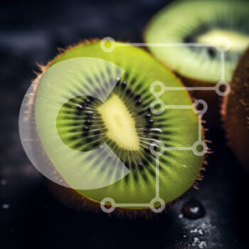 Intra Συλλεκτικό Ξύλινο Παζλ Plywood  4mm - Φρεσκοκομμένα φρούτα ακτινιδίων σε σκοτεινή επιφάνεια με σταγόνες νερού Σε Ξύλινο Κουτί - Διαστάσεις: 10x10 cm – 25 κομμάτια - Image 1