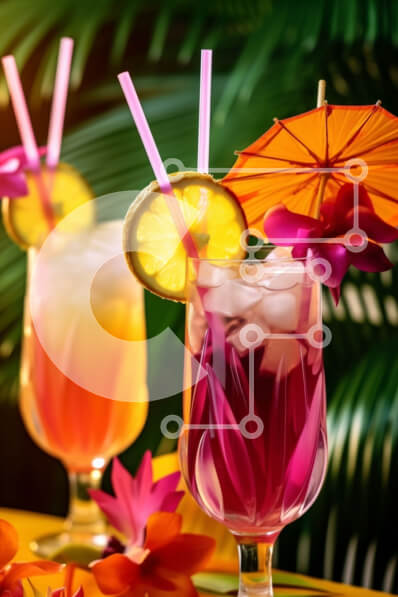 Intra Συλλεκτικό Ξύλινο Παζλ Plywood  4mm - Τροπικά ποτά με πολύχρωμες ομπρέλες και φρέσκα φρούτα Σε Ξύλινο Κουτί - Διαστάσεις: 10x10 cm – 25 κομμάτια