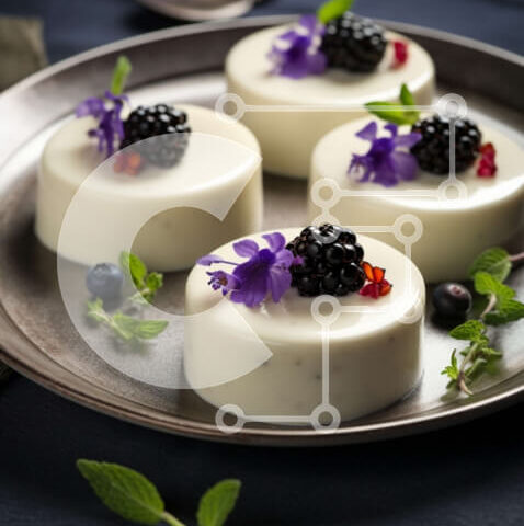 Intra Συλλεκτικό Ξύλινο Παζλ Plywood  4mm - Κομψό πιάτο γλυκού με βατόμουρα και μωβ λουλούδια Σε Ξύλινο Κουτί - Διαστάσεις: 10x10 cm – 25 κομμάτια - Image 1