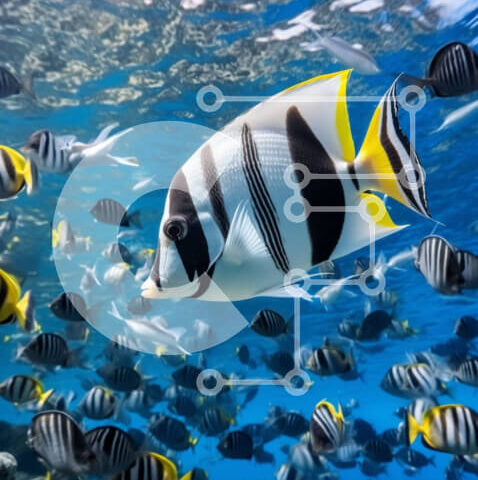 Intra Συλλεκτικό Ξύλινο Παζλ Plywood  4mm - Σχολή ψαριών που κολυμπούν στον ωκεανό Σε Ξύλινο Κουτί - Διαστάσεις: 10x10 cm – 25 κομμάτια - Image 1