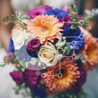 Intra Συλλεκτικό Ξύλινο Παζλ Plywood  4mm - Πολύχρωμη γαμήλια ανθοδέσμη με τριαντάφυλλα και παιώνιες Σε Ξύλινο Κουτί - Διαστάσεις: 10x10 cm – 25 κομμάτια - Image 1