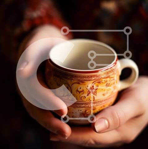 Intra Συλλεκτικό Ξύλινο Παζλ Plywood  4mm - Άτομο που κρατά διακοσμημένο φλιτζάνι καφέ Σε Ξύλινο Κουτί - Διαστάσεις: 10x10 cm – 25 κομμάτια - Image 1