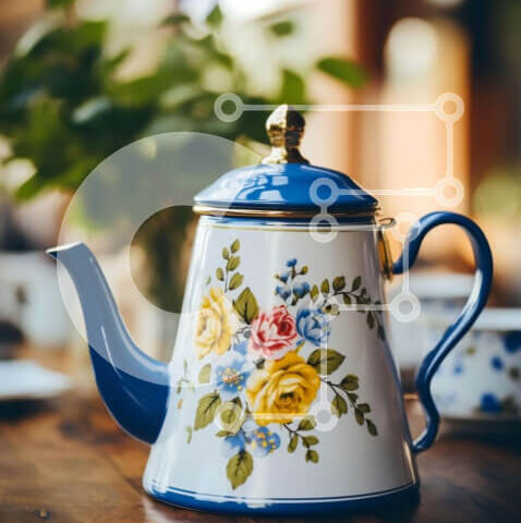 Intra Συλλεκτικό Ξύλινο Παζλ Plywood  4mm - Μπλε και Λευκή Τσαγιέρα με Floral σχέδιο Σε Ξύλινο Κουτί - Διαστάσεις: 10x10 cm – 25 κομμάτια - Image 1