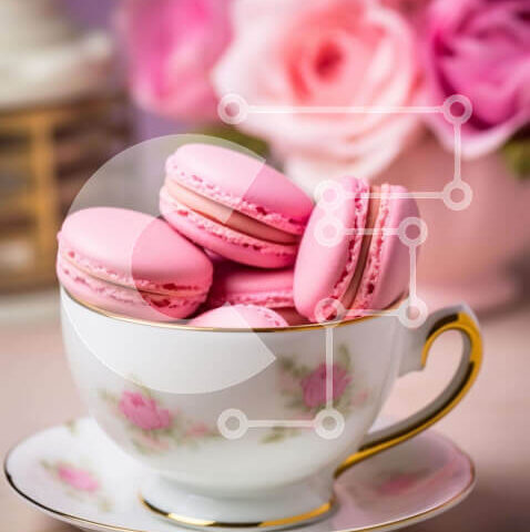 Intra Συλλεκτικό Ξύλινο Παζλ Plywood 4mm - Λευκό φλιτζάνι τσαγιού με ροζ αμυγδαλωτά και τριαντάφυλλα Σε Ξύλινο Κουτί - Διαστάσεις: 10x10 cm – 25 κομμάτια - Image 1