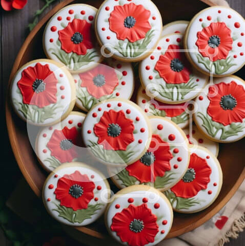 Intra Συλλεκτικό Ξύλινο Παζλ Plywood 4mm - Μπολ με μπισκότα με κόκκινα και λευκά λουλούδια παπαρούνας Σε Ξύλινο Κουτί - Διαστάσεις: 10x10 cm – 25 κομμάτια - Image 1