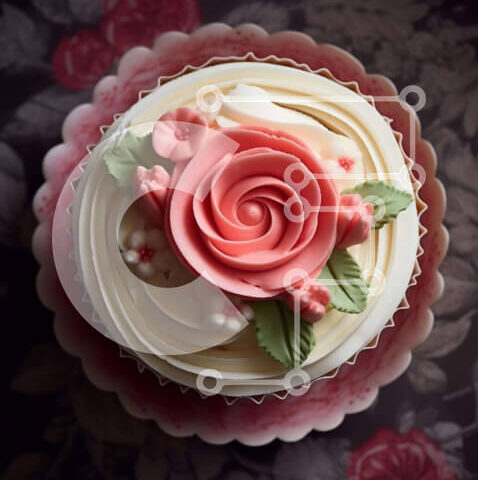 Intra Συλλεκτικό Ξύλινο Παζλ Plywood 4mm - Ροζ και λευκό Cupcake με λουλουδάτα διακοσμητικά Σε Ξύλινο Κουτί - Διαστάσεις: 10x10 cm – 25 κομμάτια - Image 1