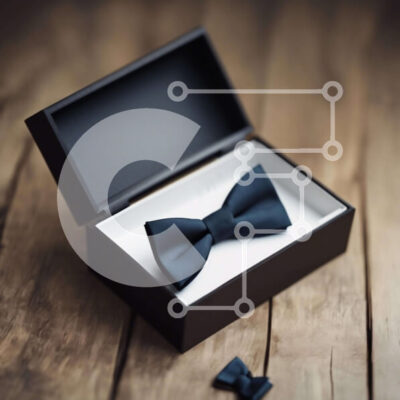 Intra Συλλεκτικό Ξύλινο Παζλ Plywood 4mm - Μαύρο παπιγιόν και παπούτσια σε ξύλινο τραπέζι Σε Ξύλινο Κουτί - Διαστάσεις: 10x10 cm – 25 κομμάτια - Image 1