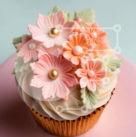 Intra Συλλεκτικό Ξύλινο Παζλ Plywood  4mm - Cupcake με ροζ, κίτρινα και λευκά λουλούδια Σε Ξύλινο Κουτί - Διαστάσεις: 10x10 cm – 25 κομμάτια - Image 1