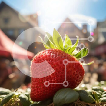 Intra Συλλεκτικό Ξύλινο Παζλ Plywood  4mm - Φρέσκια κόκκινη φράουλα στην υπαίθρια αγορά Σε Ξύλινο Κουτί - Διαστάσεις: 10x10 cm – 25 κομμάτια - Image 1