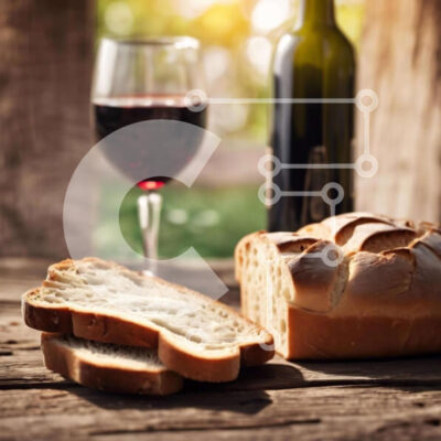 Intra Συλλεκτικό Ξύλινο Παζλ Plywood 4mm - Ποτήρι κόκκινο κρασί και ψωμί - Ρύθμιση τραπεζαρίας Σε Ξύλινο Κουτί - Διαστάσεις: 10x10 cm – 25 κομμάτια - Image 1