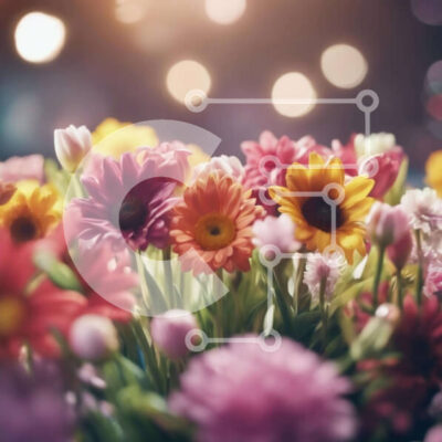 Intra Συλλεκτικό Ξύλινο Παζλ Plywood  4mm - Πολύχρωμο μπουκέτο λουλουδιών με φώτα Bokeh Σε Ξύλινο Κουτί - Διαστάσεις: 10x10 cm – 25 κομμάτια - Image 1