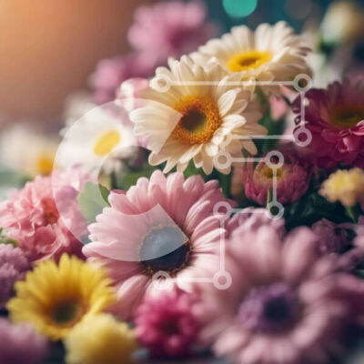 Intra Συλλεκτικό Ξύλινο Παζλ Plywood  4mm - Πολύχρωμο μπουκέτο λουλουδιών με μαργαρίτες, τριαντάφυλλα και γαρύφαλλα Σε Ξύλινο Κουτί - Διαστάσεις: 10x10 cm – 25 κομμάτια - Image 1