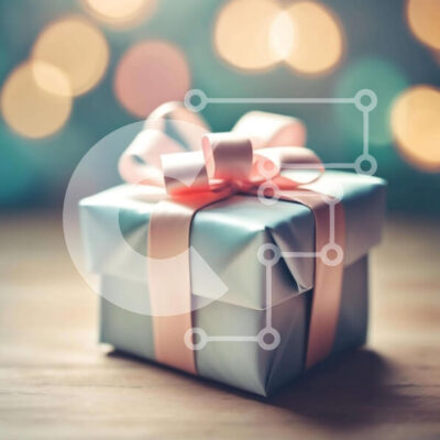 Intra Συλλεκτικό Ξύλινο Παζλ Plywood  4mm - Ασημένιο κουτί δώρου με ροζ κορδέλα και φώτα Bokeh Σε Ξύλινο Κουτί - Διαστάσεις: 10x10 cm – 25 κομμάτια - Image 1