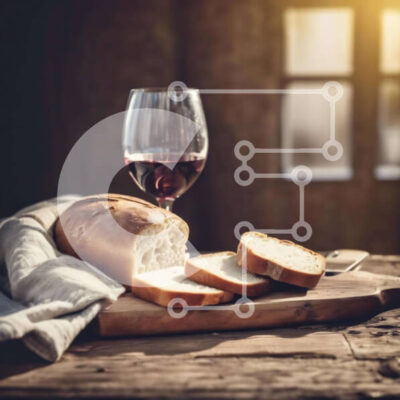 Intra Συλλεκτικό Ξύλινο Παζλ Plywood 4mm - Ποτήρι κόκκινο κρασί και φέτες ψωμί Σε Ξύλινο Κουτί - Διαστάσεις: 10x10 cm – 25 κομμάτια - Image 1