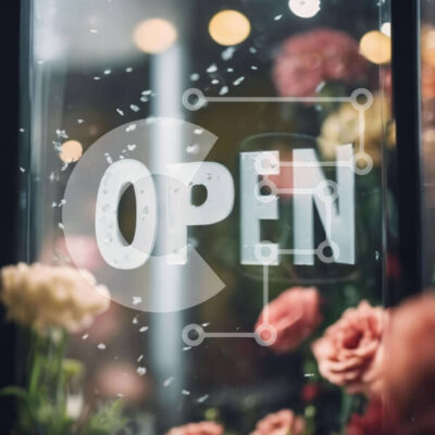 Intra Συλλεκτικό Ξύλινο Παζλ Plywood  4mm - Οθόνη παραθύρου γεμάτη λουλούδια με ανοιχτή πινακίδα Σε Ξύλινο Κουτί - Διαστάσεις: 10x10 cm – 25 κομμάτια - Image 1