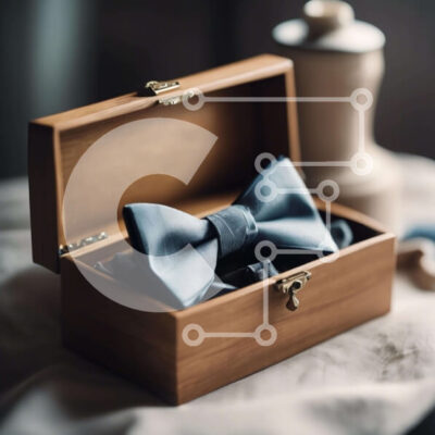 Intra Συλλεκτικό Ξύλινο Παζλ Plywood  4mm - Κομψά παπιγιόν σε μπλε και λευκό με ψαλίδι  Σε Ξύλινο Κουτί Σε Ξύλινο Κουτί - Διαστάσεις: 10x10 cm – 25 κομμάτια - Image 1