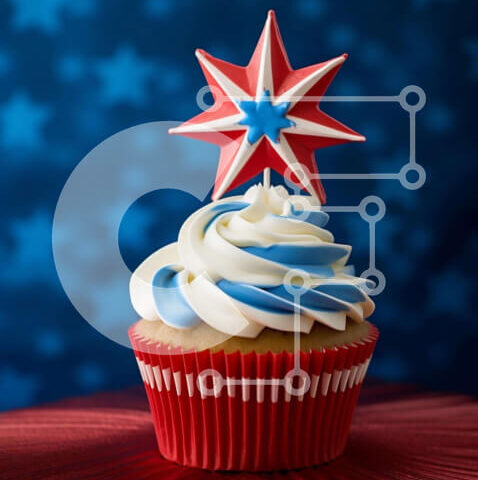 Intra Συλλεκτικό Ξύλινο Παζλ Plywood  4mm - Πατριωτικό Cupcake με κόκκινα, λευκά και μπλε διακοσμητικά Σε Ξύλινο Κουτί - Διαστάσεις: 10x10 cm – 25 κομμάτια - Image 1