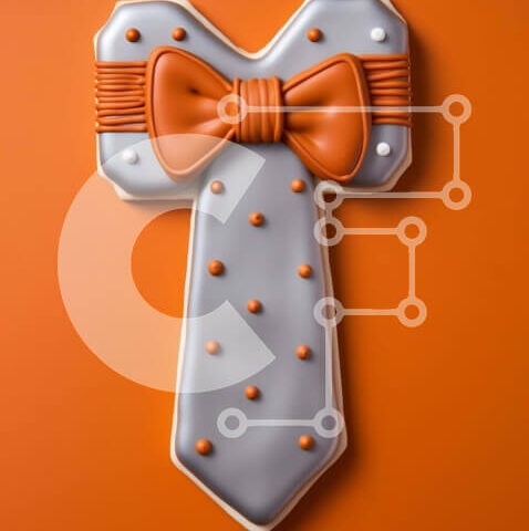 Intra Συλλεκτικό Ξύλινο Παζλ Plywood 4mm - Μπισκότο σε σχήμα γραβάτας σε πορτοκαλί φόντο με ασημί και γκρι πουά Σε Ξύλινο Κουτί - Διαστάσεις: 10x10 cm – 25 κομμάτια - Image 1