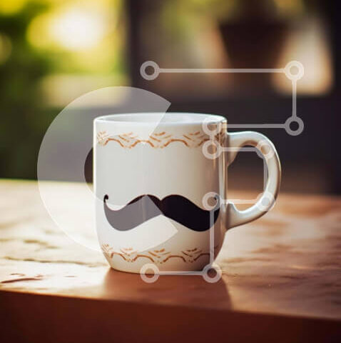 Intra Συλλεκτικό Ξύλινο Παζλ Plywood 4mm - Λευκή κούπα καφέ με σχέδιο μαύρο μουστάκι σε ξύλινο τραπέζι Σε Ξύλινο Κουτί - Διαστάσεις: 10x10 cm – 25 κομμάτια - Image 1