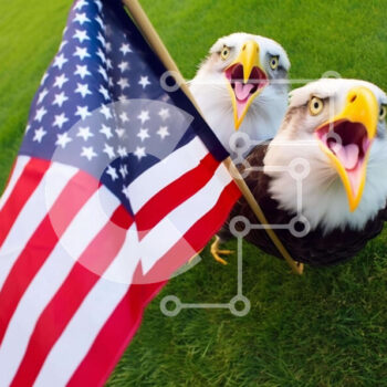 Intra Συλλεκτικό Ξύλινο Παζλ Plywood 4mm - Bald Eagles που κρατούν την αμερικανική σημαία Σε Ξύλινο Κουτί - Διαστάσεις: 10x10 cm – 25 κομμάτια - Image 1