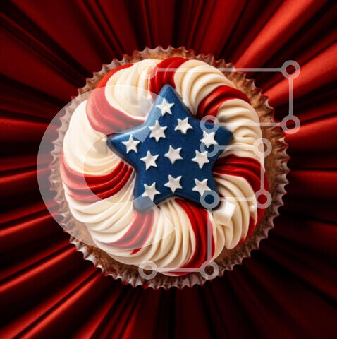 Intra Συλλεκτικό Ξύλινο Παζλ Plywood  4mm - Πατριωτικό κόκκινο, λευκό και μπλε cupcake με μοτίβο αμερικανικής σημαίας Σε Ξύλινο Κουτί - Διαστάσεις: 10x10 cm – 25 κομμάτια - Image 1