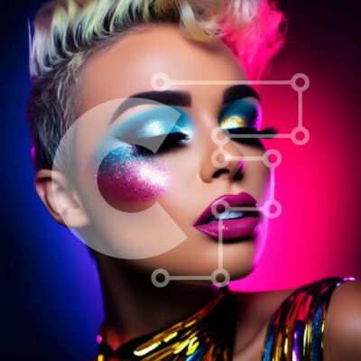 Intra Συλλεκτικό Ξύλινο Παζλ Plywood  4mm - Όμορφη γυναίκα με πολύχρωμο και αστραφτερό μακιγιάζ Σε Ξύλινο Κουτί - Διαστάσεις: 10x10 cm – 25 κομμάτια - Image 1