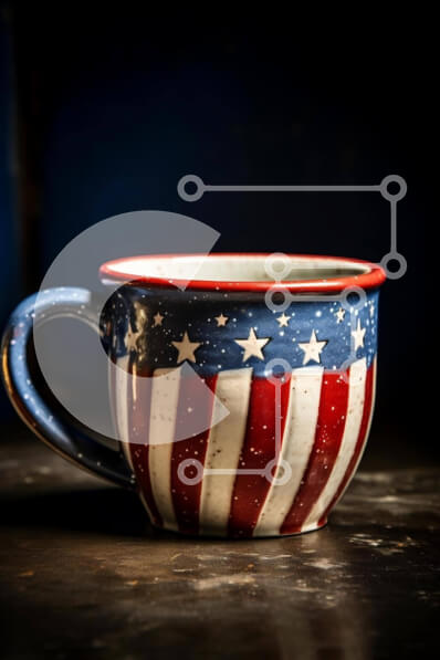 Intra Συλλεκτικό Ξύλινο Παζλ Plywood  4mm - Πατριωτικό κόκκινο, λευκό και μπλε φλιτζάνι καφέ Σε Ξύλινο Κουτί - Διαστάσεις: 10x10 cm – 25 κομμάτια