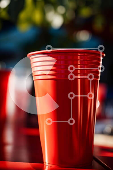 Intra Συλλεκτικό Ξύλινο Παζλ Plywood  4mm - Κόκκινα πλαστικά κύπελλα στο τραπέζι εξωτερικού χώρου Σε Ξύλινο Κουτί - Διαστάσεις: 10x10 cm – 25 κομμάτια