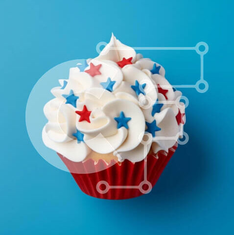 Intra Συλλεκτικό Ξύλινο Παζλ Plywood 4mm - Πατριωτικό Cupcake με κόκκινο, λευκό και μπλε παγωμένο και αστέρια Σε Ξύλινο Κουτί - Διαστάσεις: 10x10 cm – 25 κομμάτια - Image 1