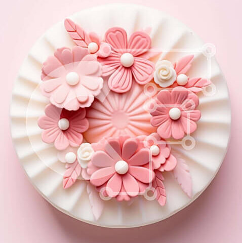 Intra Συλλεκτικό Ξύλινο Παζλ Plywood  4mm - Κομψή στρογγυλή τούρτα με ροζ και λευκά λουλούδια Σε Ξύλινο Κουτί - Διαστάσεις: 10x10 cm – 25 κομμάτια - Image 1