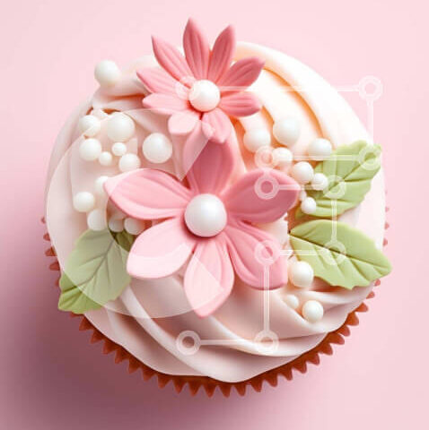 Intra Συλλεκτικό Ξύλινο Παζλ Plywood  4mm - Cupcake με ροζ λουλούδια και πράσινα φύλλα Σε Ξύλινο Κουτί - Διαστάσεις: 10x10 cm – 25 κομμάτια - Image 1