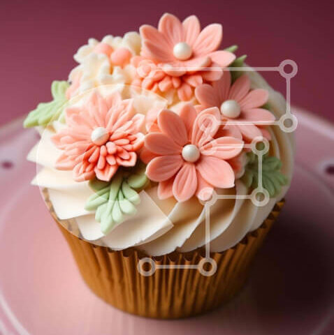 Intra Συλλεκτικό Ξύλινο Παζλ Plywood  4mm - Λαχταριστό cupcake με ροζ, λευκά και πράσινα λουλούδια Σε Ξύλινο Κουτί - Διαστάσεις: 10x10 cm – 25 κομμάτια - Image 1