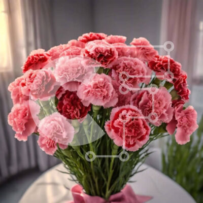 Intra Συλλεκτικό Ξύλινο Παζλ Plywood  4mm - Ροζ γαρύφαλλα σε ένα βάζο σε ένα άδειο τραπέζι Σε Ξύλινο Κουτί - Διαστάσεις: 10x10 cm – 25 κομμάτια - Image 1